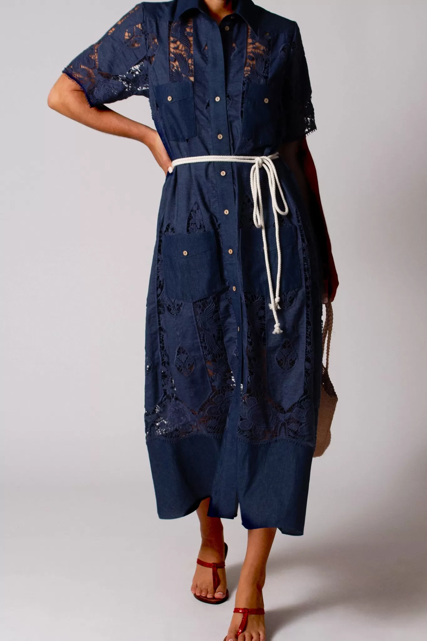 Berly Granadilla Lace Dress In Dark Denim>Miguelina Cheap