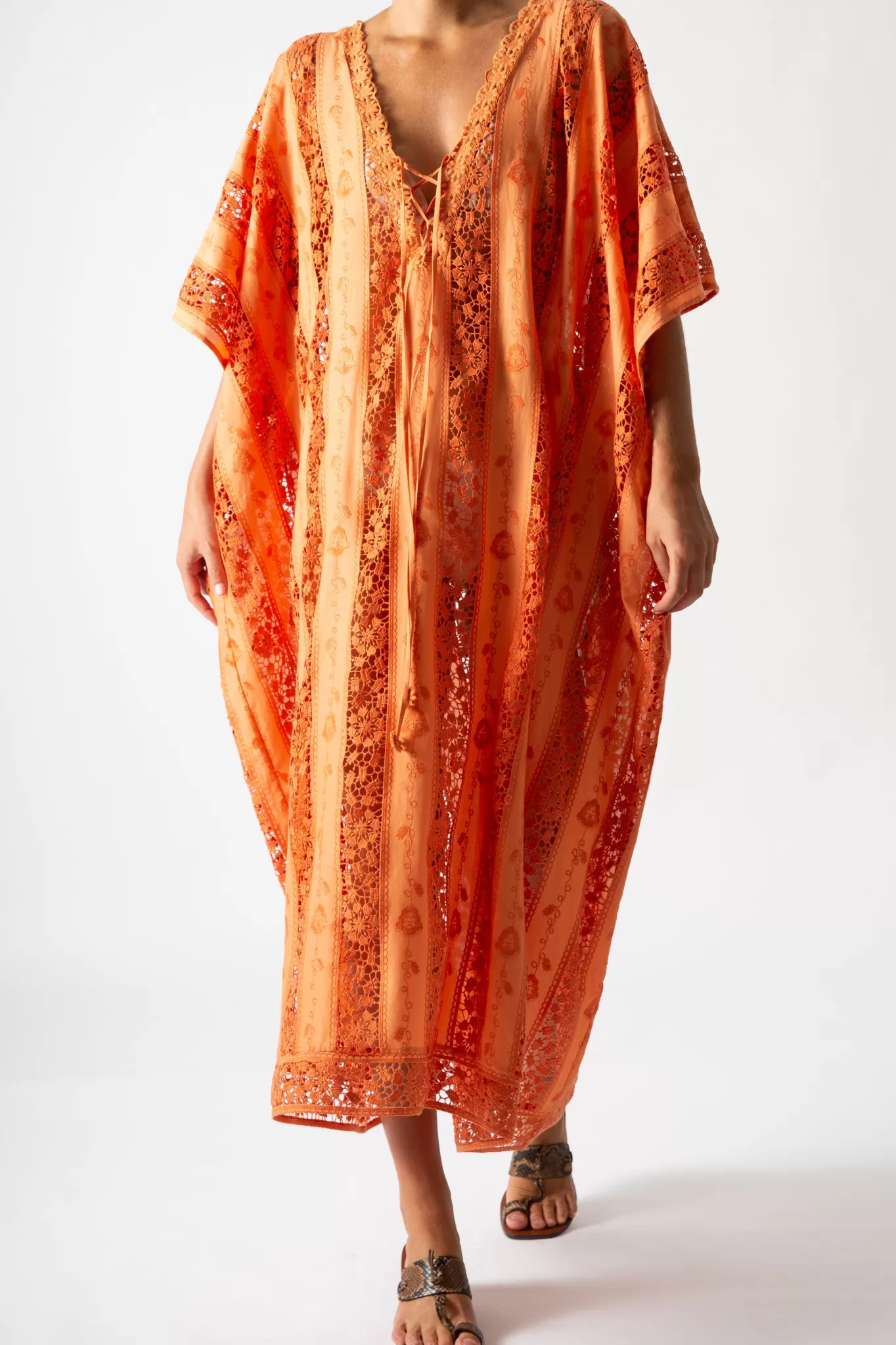 Blair Embroidered Caftan In Sunset Orange>Miguelina Best