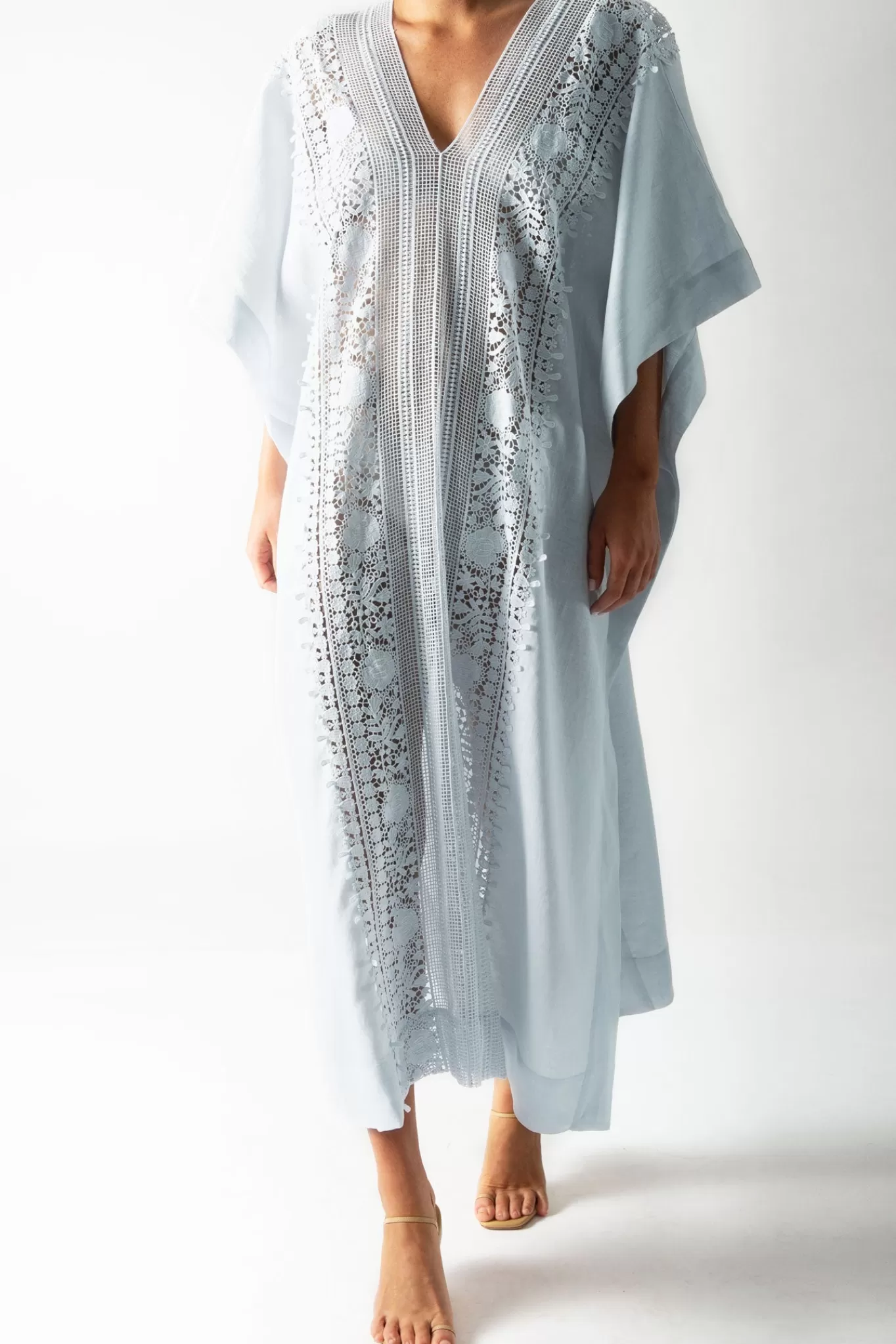 Brea Caftan In Blue Linen>Miguelina Shop