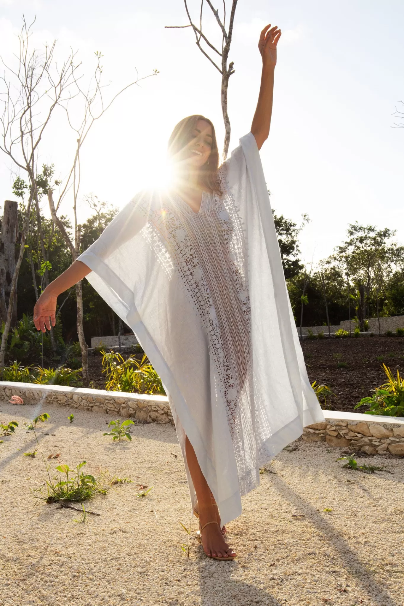 Brea Caftan In Blue Linen>Miguelina Shop