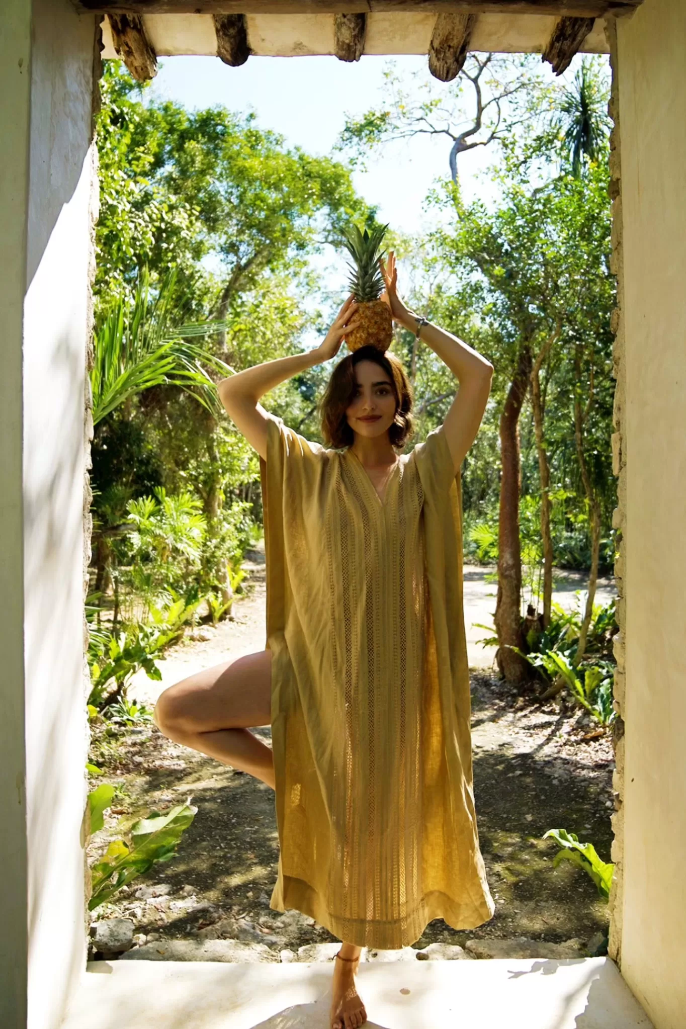 Brea Caftan In Washed Linen>Miguelina Sale