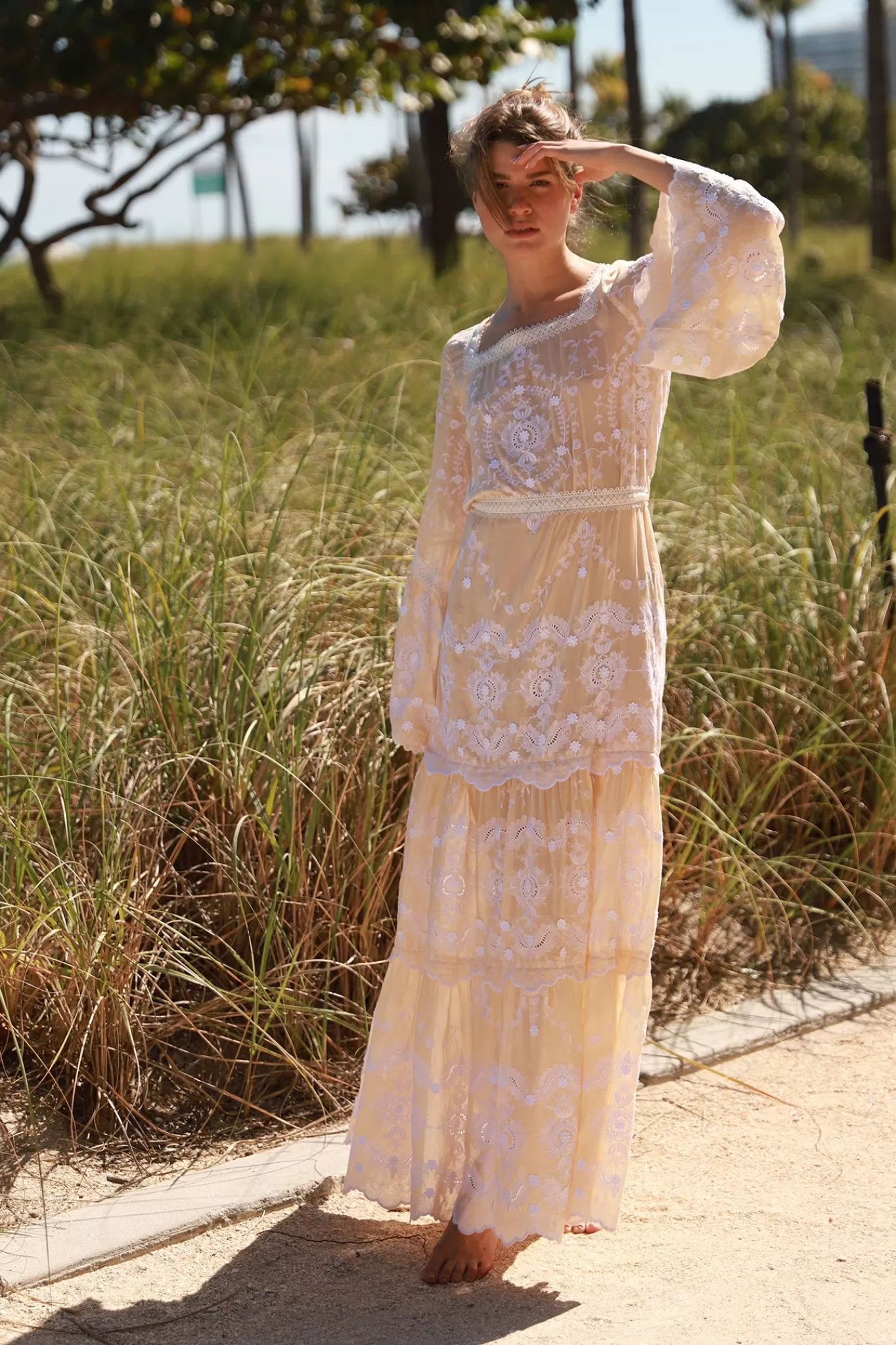 Charlize Floating Flower Voile Dress>Miguelina Fashion