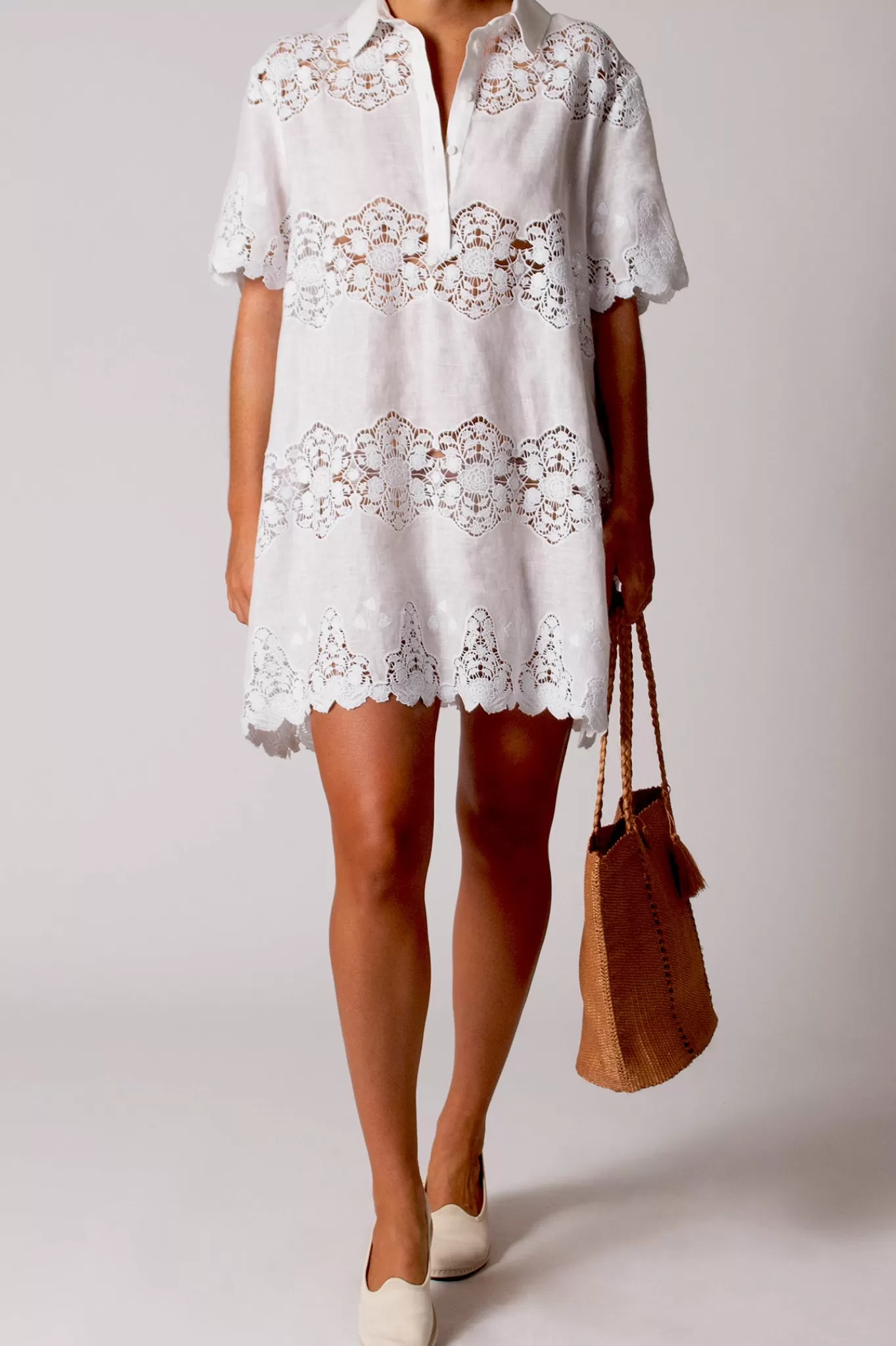 Elle Cloisters Linen Embroidery Coverup>Miguelina Shop