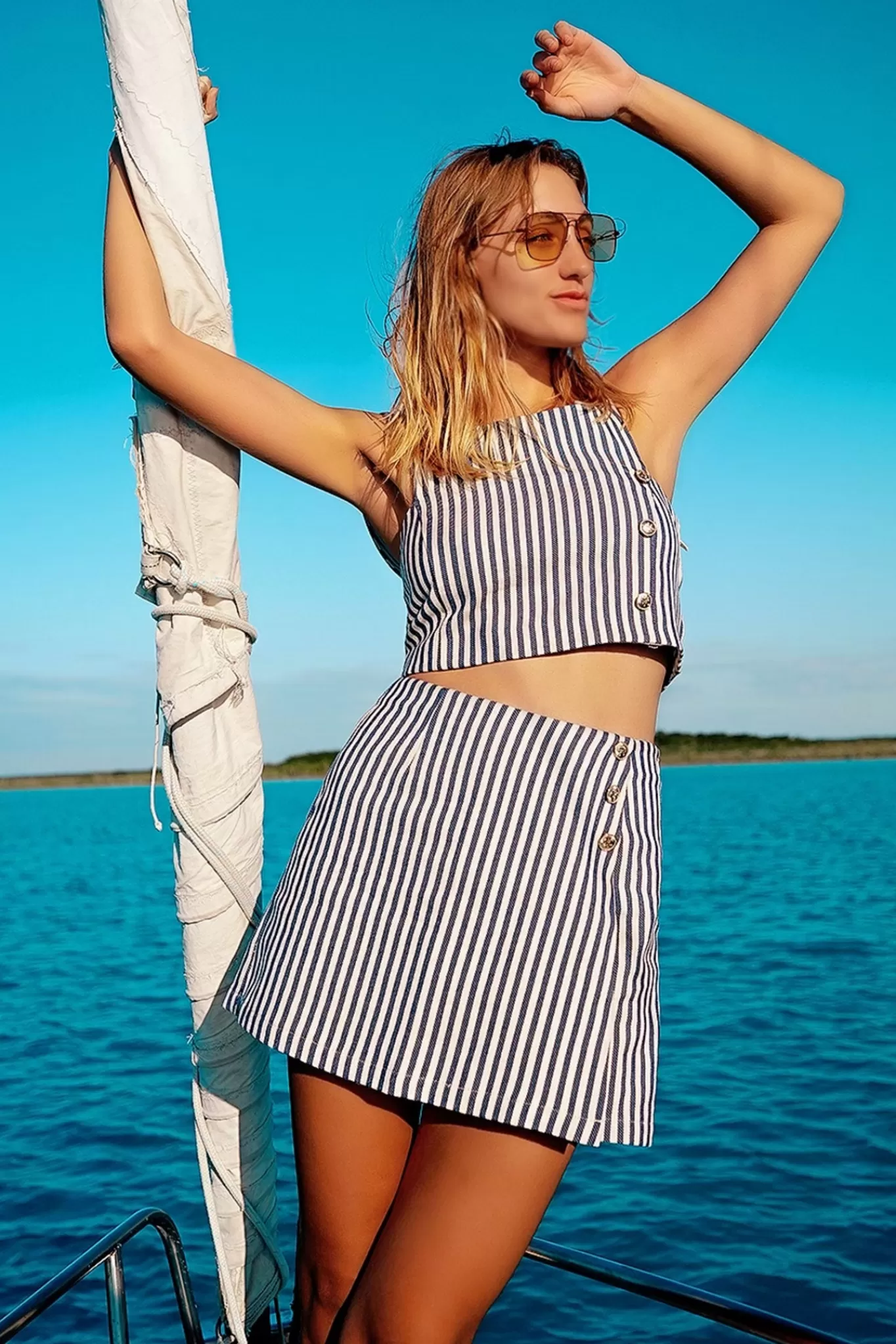 Evelyn Pinstripe Busatti Crop Top>Miguelina Cheap