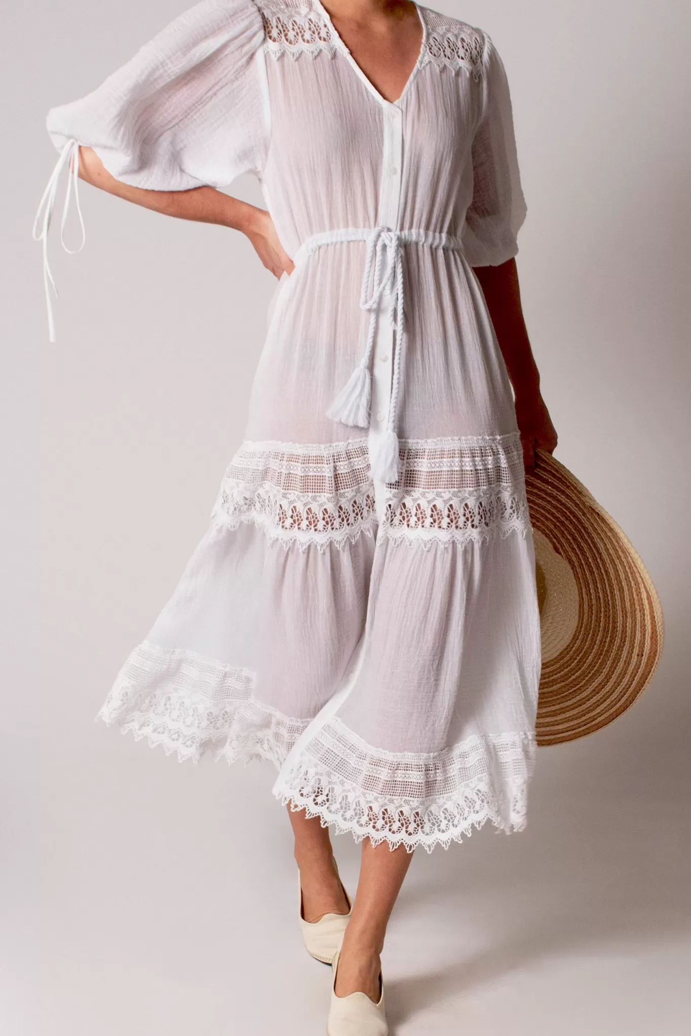 Nolina Button-Down Gauze Dress>Miguelina Clearance