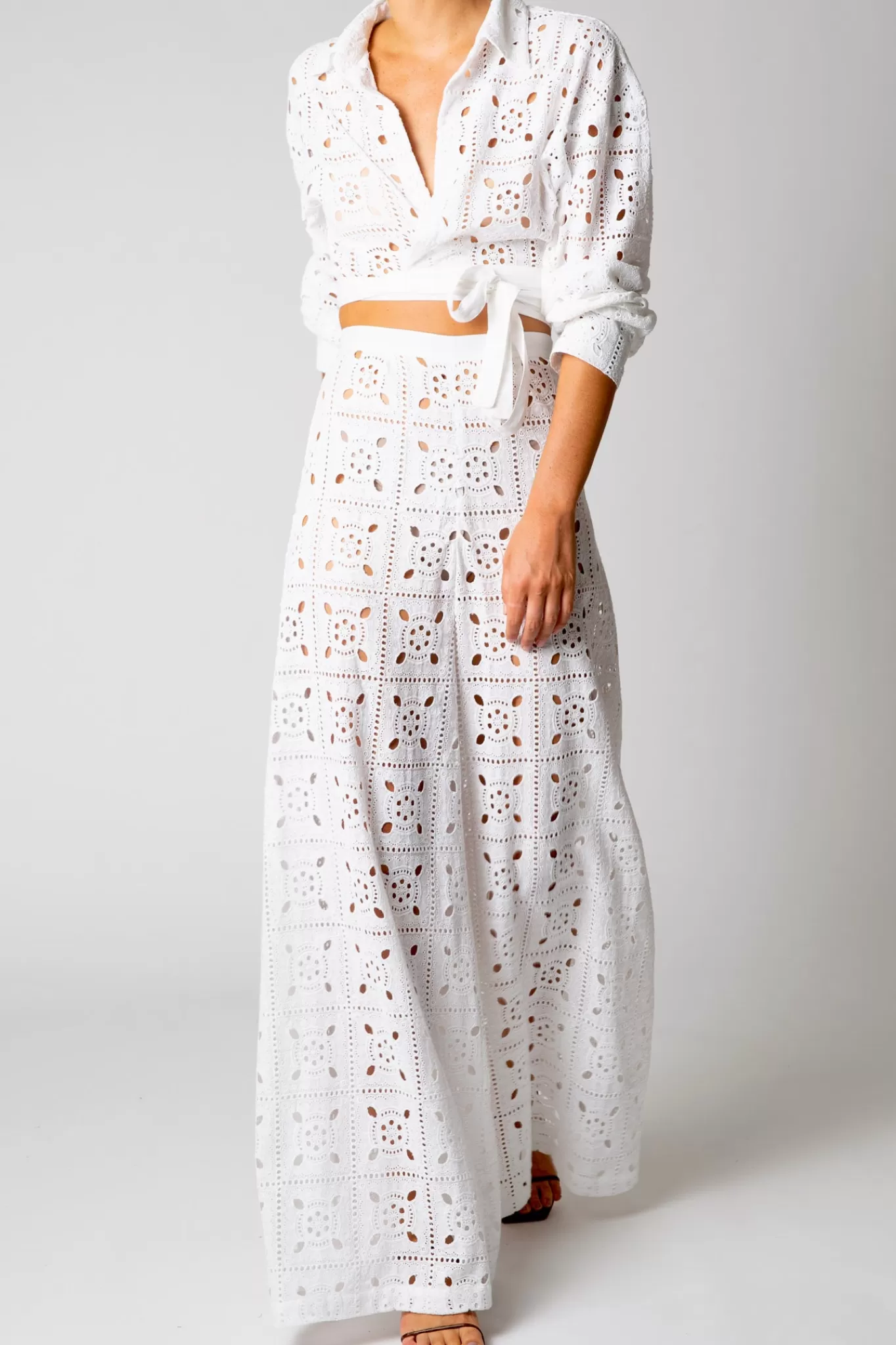 Pamela Patchwork Eyelet Pants>Miguelina Store