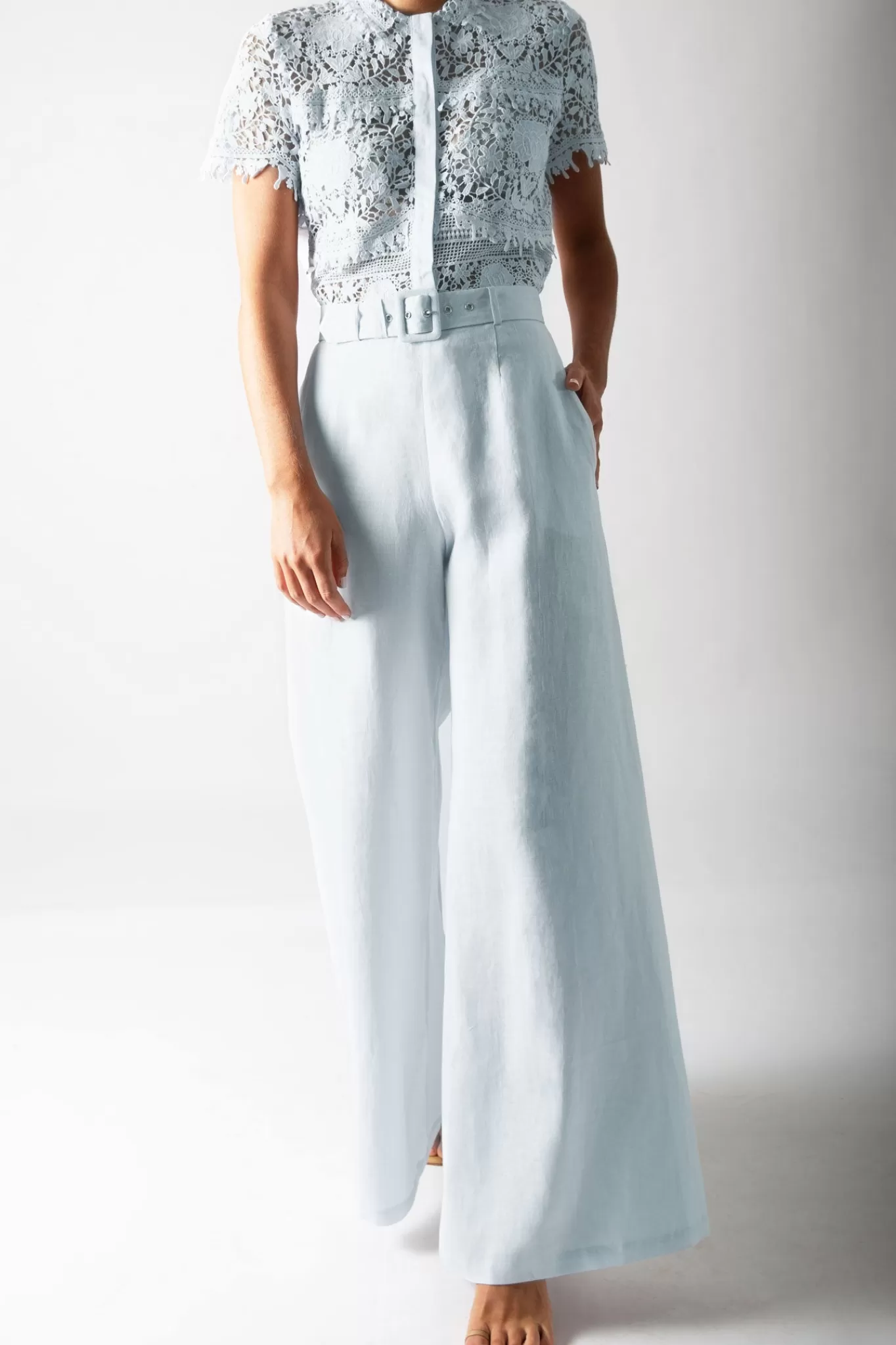 Pamela Wide Pant In Blue Linen>Miguelina Sale