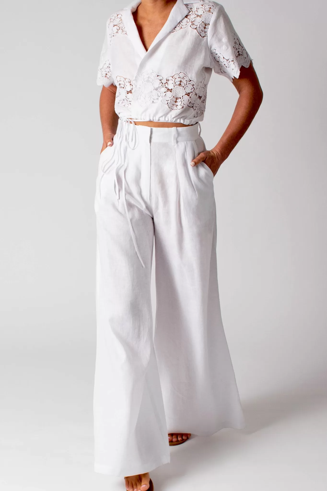 River Pleated Linen Pants>Miguelina Shop