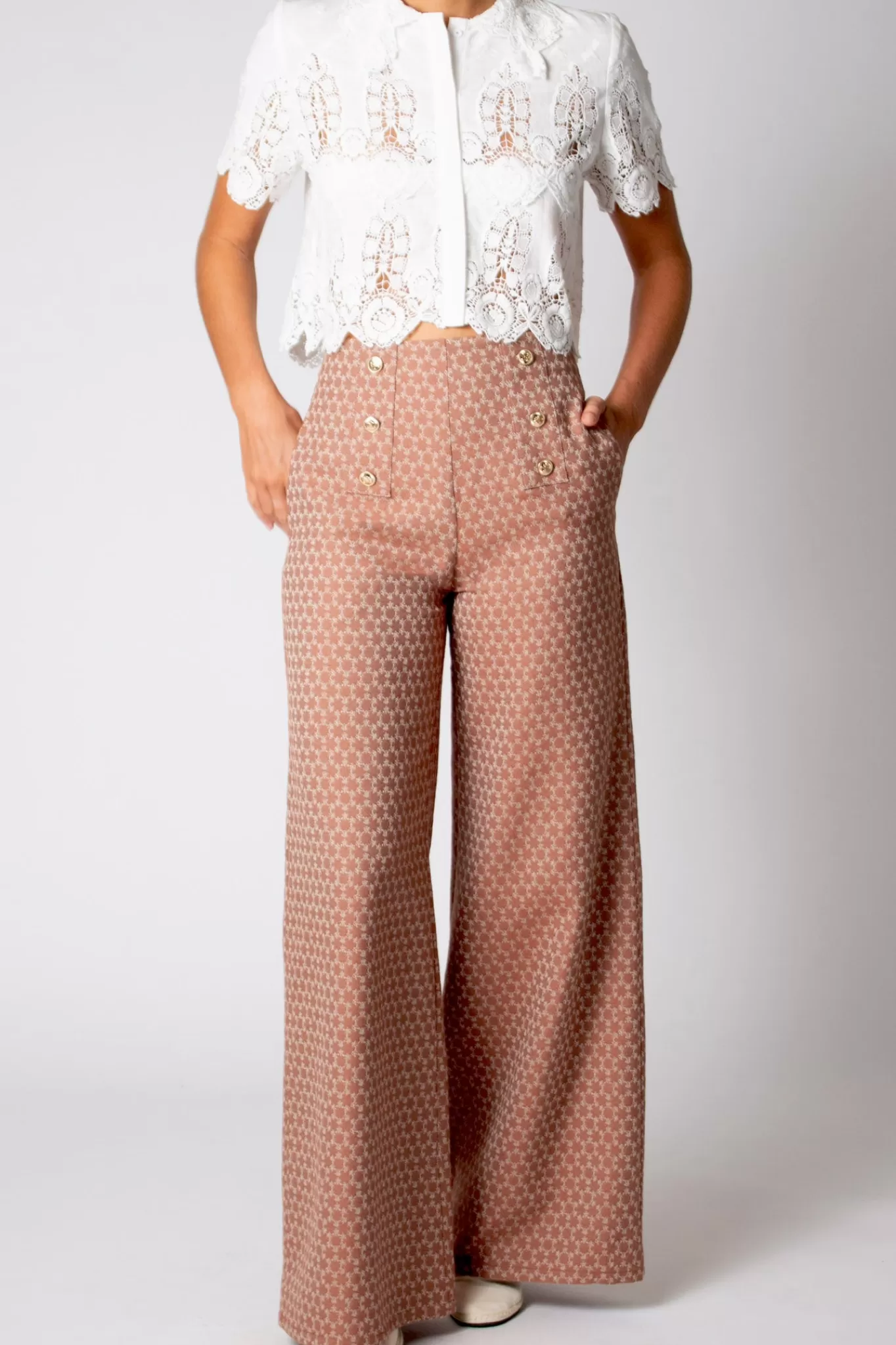 Serafina Monogram Wide Leg Pant - Espresso>Miguelina Cheap