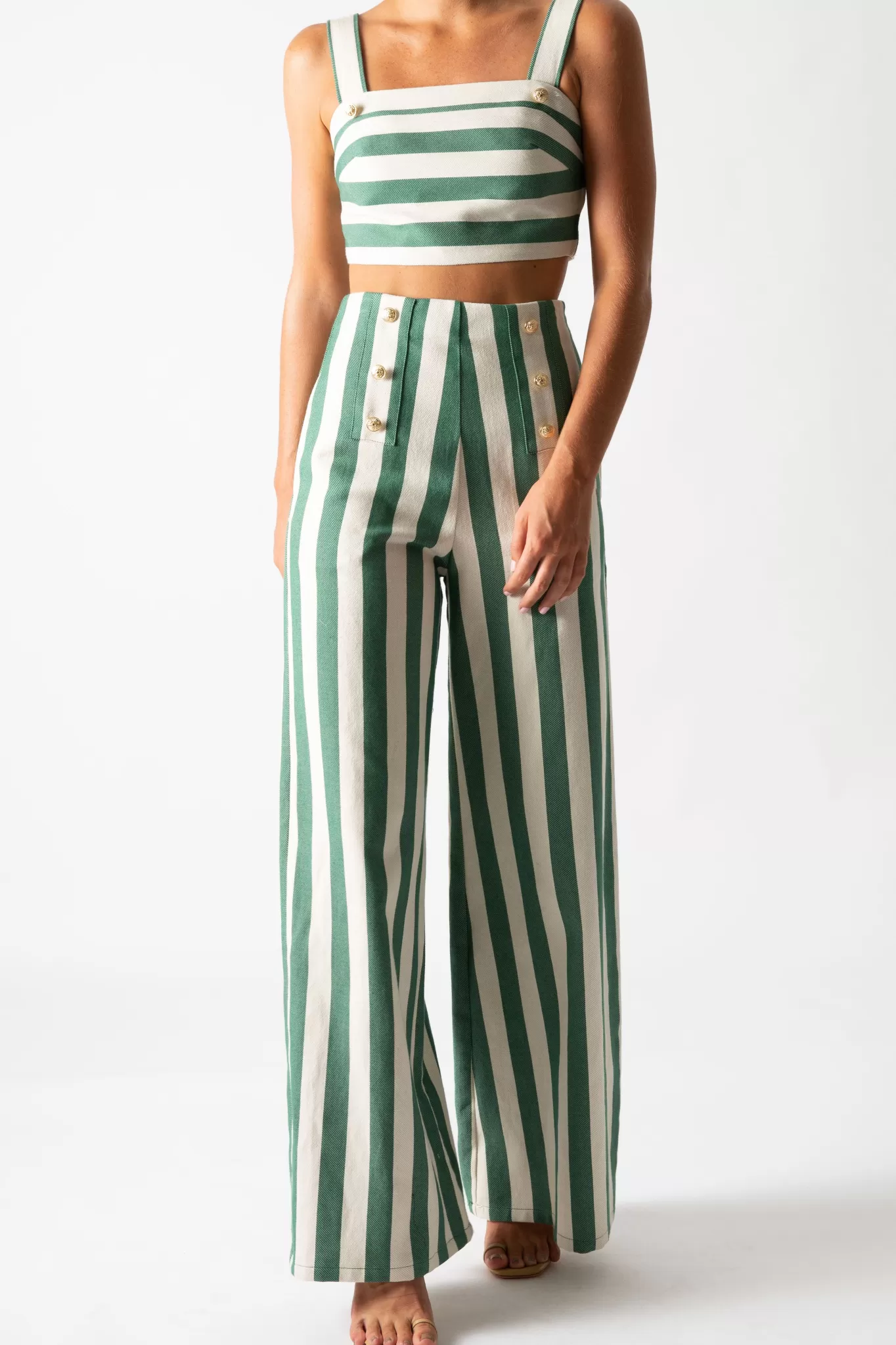 Serafina Striped Cotton Wide Leg Pants>Miguelina Shop